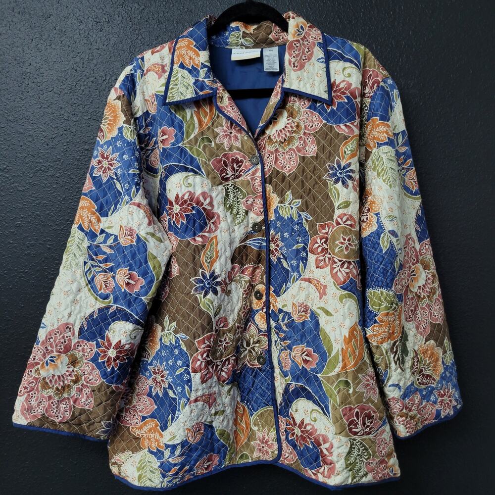Vintage Alfred Dunner Quilted Silk Floral Jacket Women's 20W Button Front